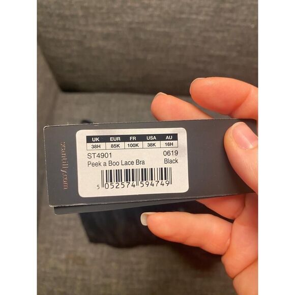 Scantilly 38K peek a boo lace Bra NWT Black Plunge Sheer Strappy Sexy Elegant - Picture 10 of 14